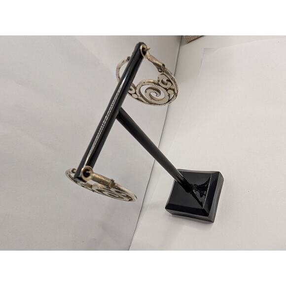 Brighton Silver Tone Hoop Earrings 1.5in Swirl Design Rhinestones READ - Picture 4 of 7